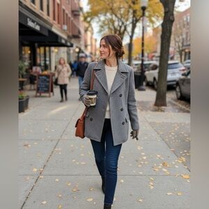 Women's Gray Double-Breasted Coat